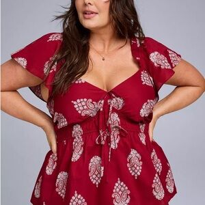 Torrid Belle Isle Flutter Sleeve Bow Top